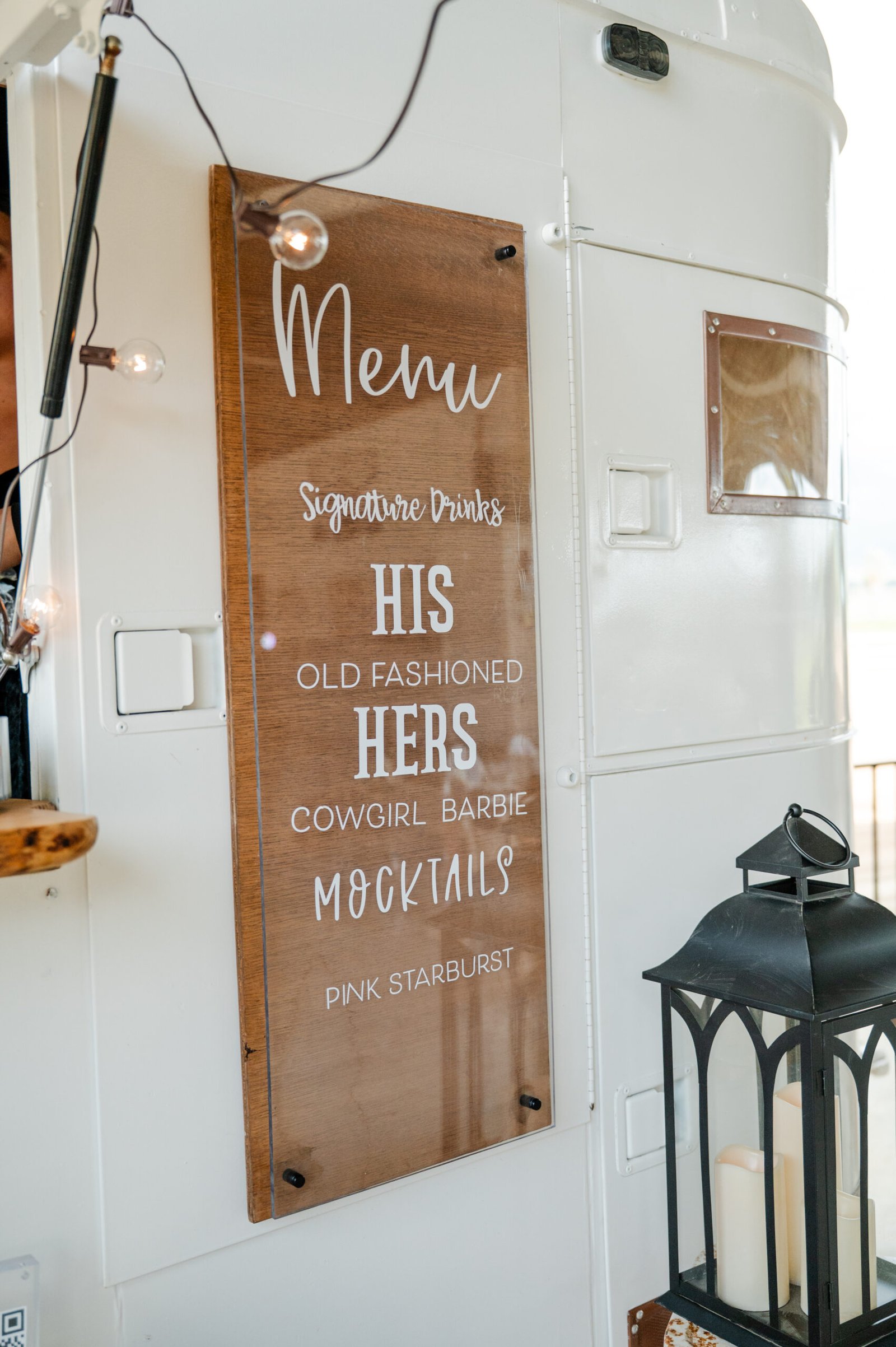 Custom signature drink menu from Orange Blossom Events’ mobile bar, featured as part of their luxury event planning in Central California.