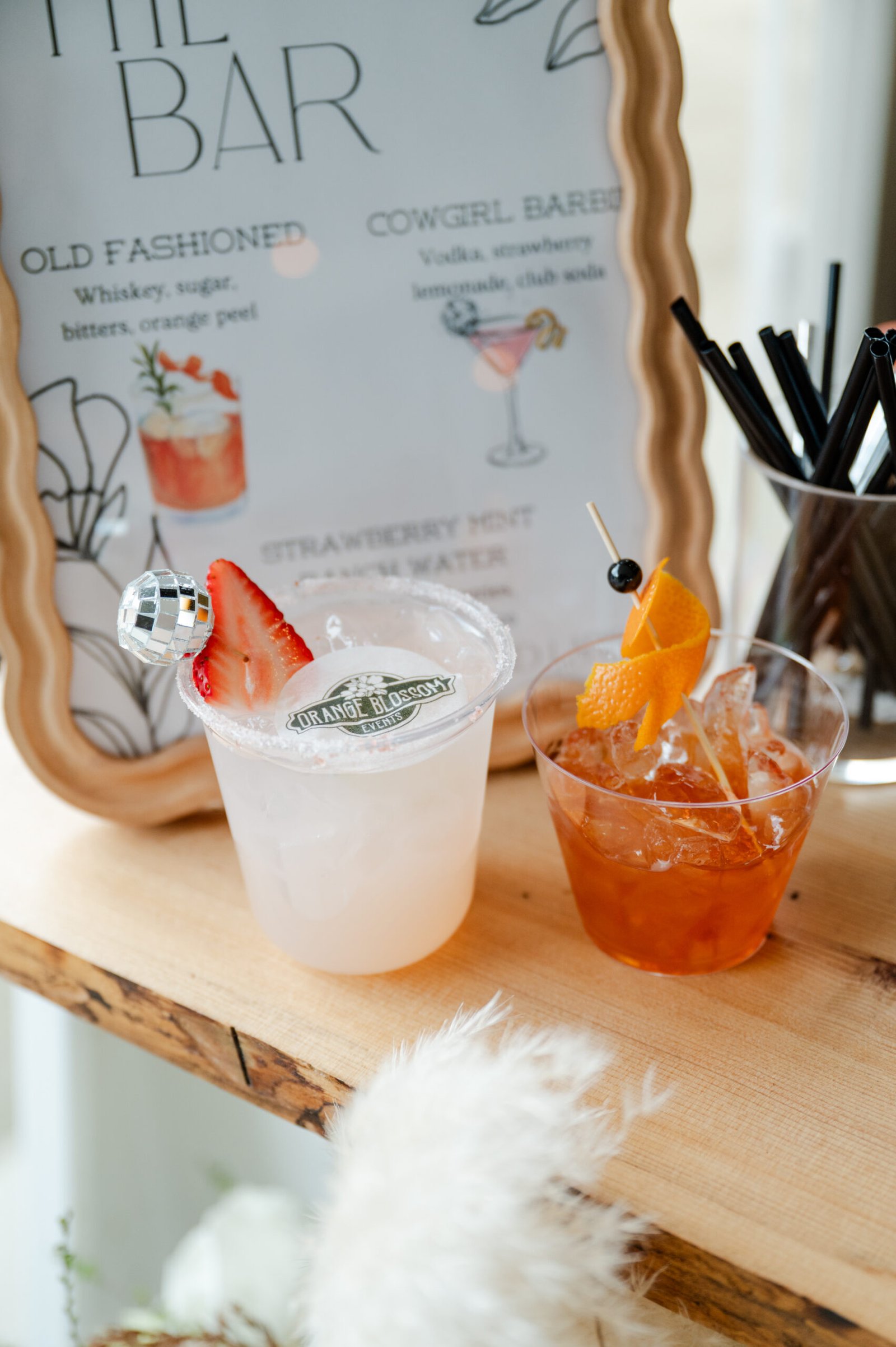 Handcrafted cocktails from Orange Blossom Events’ mobile bar setup, part of their luxury event planning in Central California.